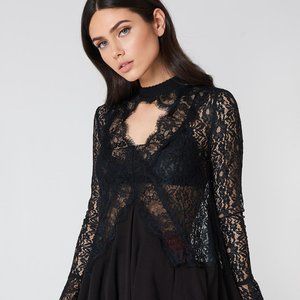 Free People Black Lace Tunic Mini Dress Small